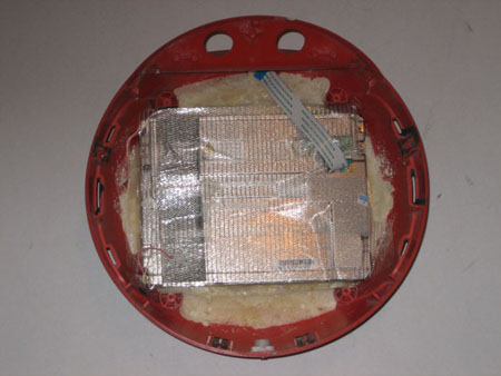 LCD screen glued into place, inside of videosphere