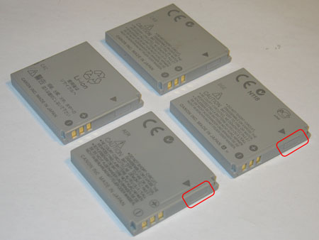 Isometric view of the four batteries, the lower battery is the fake