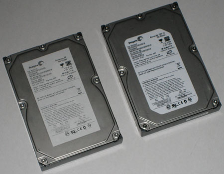 Counterfeit refurbished drive next to a genuine Seagate drive